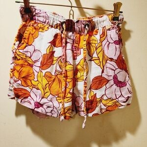 RACHEL by Rachel Roy Floral Drawnstring 100% Linen Short XS